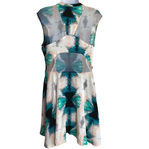 Madison Marcus Silk  Tie Dye Pattern Mini Dress with Semi Sheer Panels size M