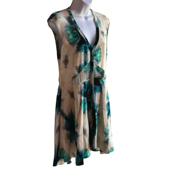 Madison Marcus Silk  Tie Dye Pattern Mini Dress with Semi Sheer Panels size M