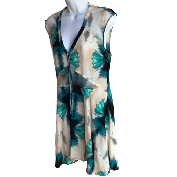 Madison Marcus Silk  Tie Dye Pattern Mini Dress with Semi Sheer Panels size M