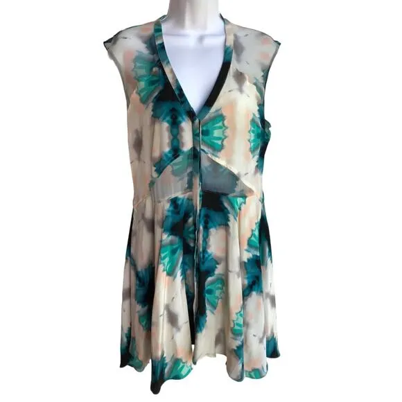 Madison Marcus Silk  Tie Dye Pattern Mini Dress with Semi Sheer Panels size M