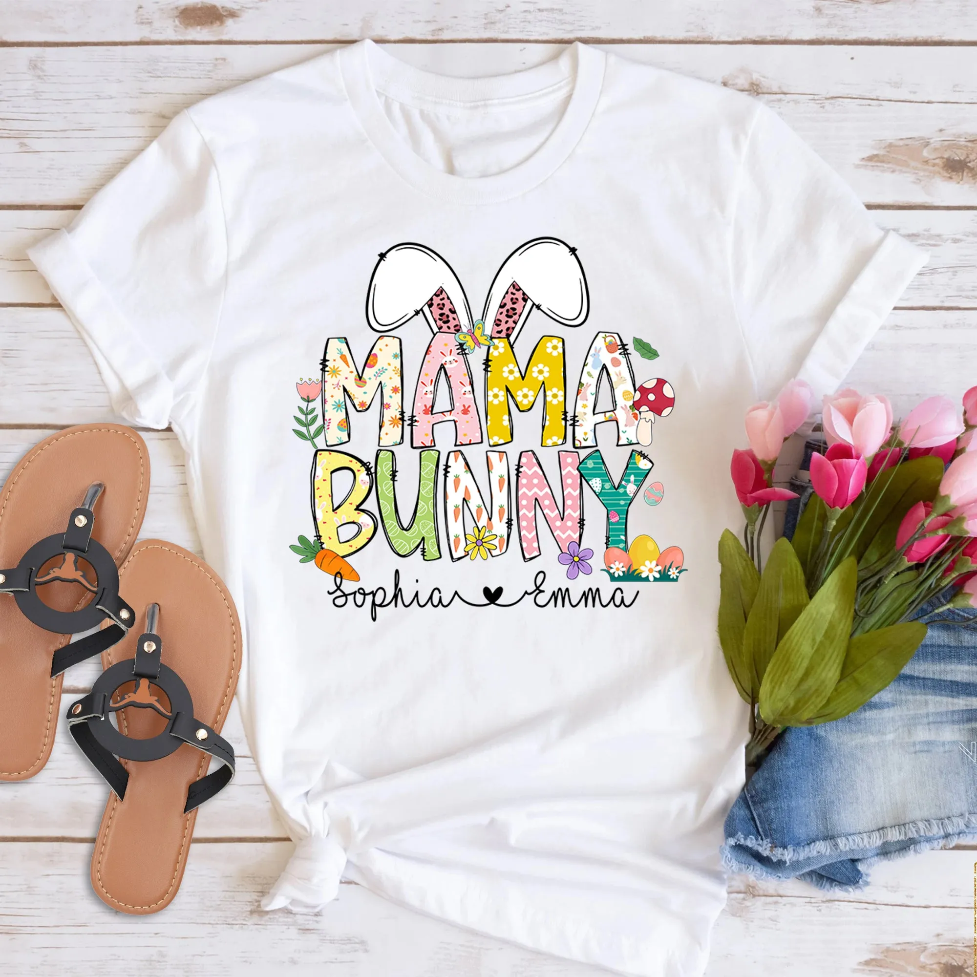 Mama Bunny Shirt, Custom Mama Shirt, Personalized Mom Shirt, Kids Names Shirt, Easter Mom Shirt, Gift For Mom, Easter Gift, Easter Shirt