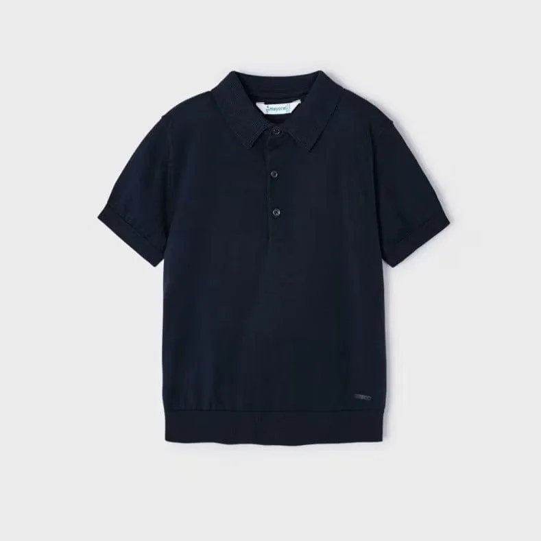 Mayoral Navy Fine Knit Short Sleeved Shirt