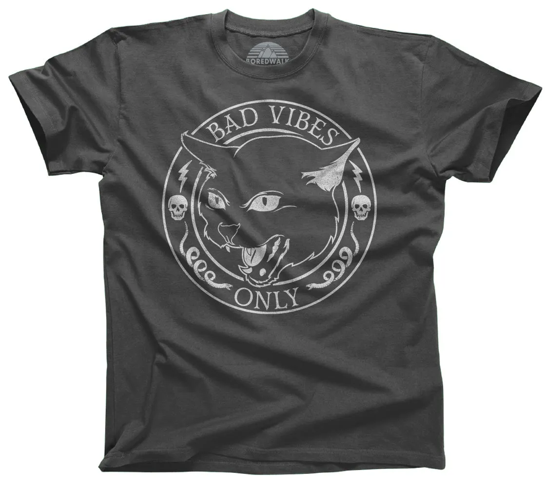 Men's Bad Vibes Only T-Shirt - Goth Shirt - Black Cat Shirt