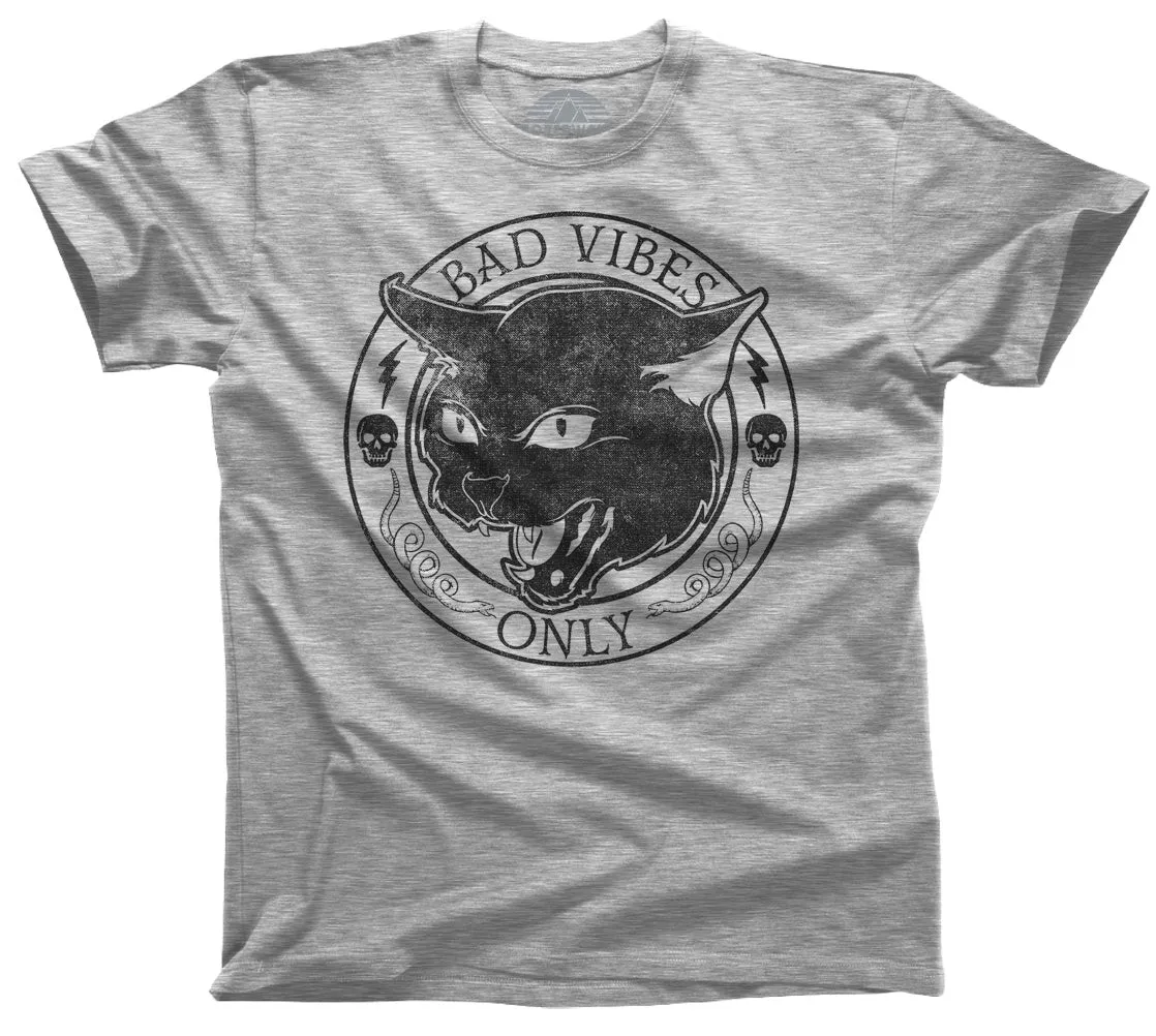 Men's Bad Vibes Only T-Shirt - Goth Shirt - Black Cat Shirt