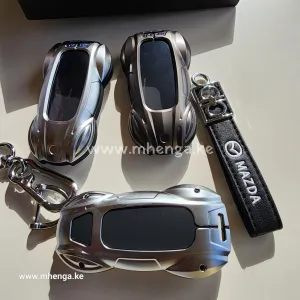 Metal Key Fob Cover for Mazda 6 , Atenza , Mazda CX 5, Mazda 3 , Mazda Axela 2013 - 2019 Key Shell Protector Holder with Keychain 5 Buttons Smart Key Case Silver