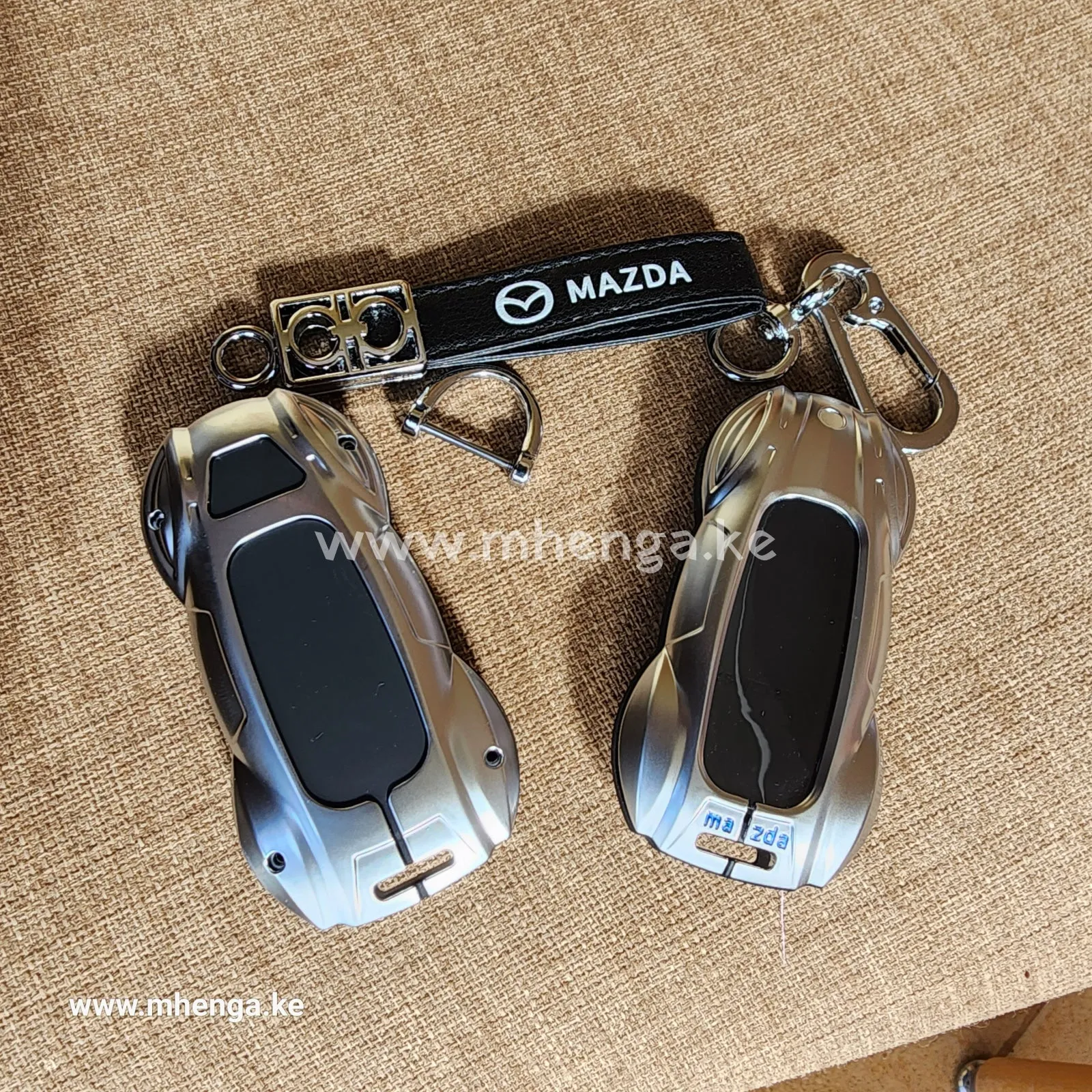 Metal Key Fob Cover for Mazda 6 , Atenza , Mazda CX 5, Mazda 3 , Mazda Axela 2013 - 2019 Key Shell Protector Holder with Keychain 5 Buttons Smart Key Case Silver