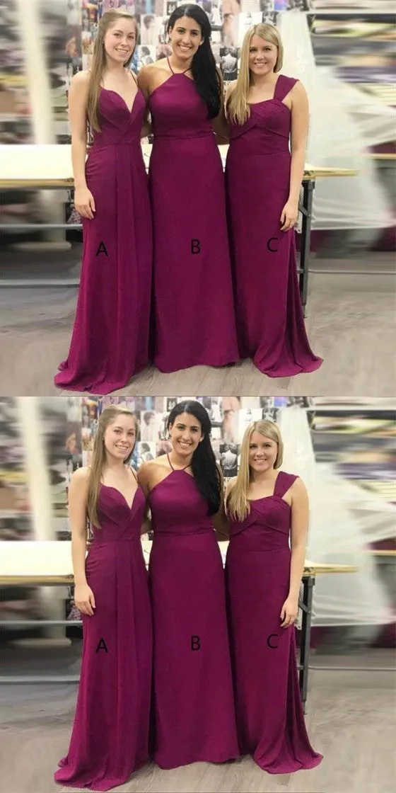 Mismatched Mermaid Long Cheap Grape Satin Bridesmaid Dresses Online, QB0204