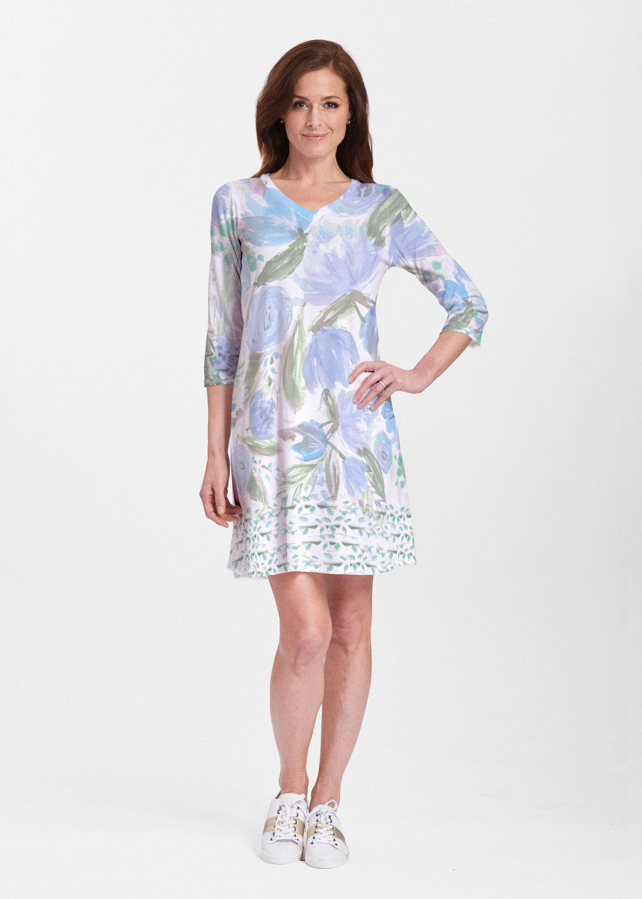 Monet Blue (17178) ~ Classic V-neck Swing Dress