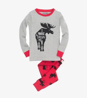 Moose on Red Kids Applique Pajama Set
