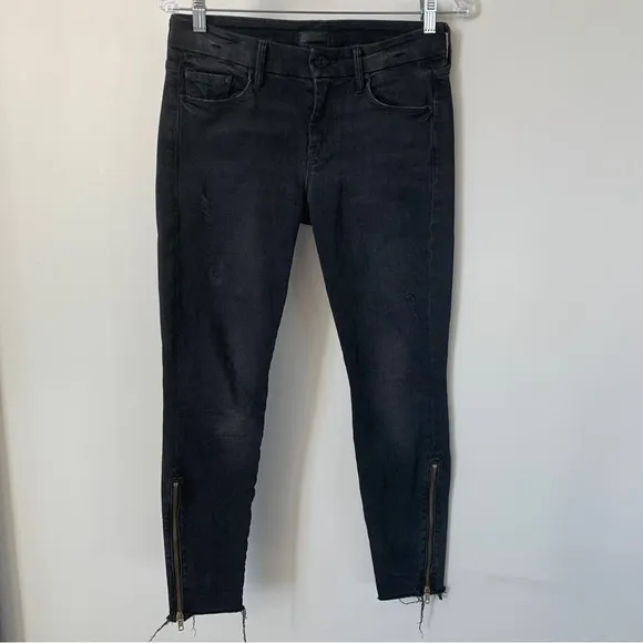 Mother Looker Zip Fray Light Black Jeans Size 27
