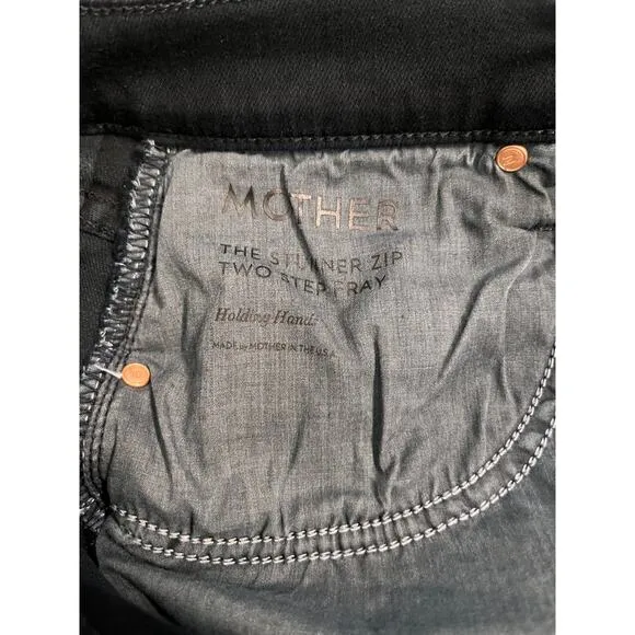 MOTHER The Stunner Zip Two Step Fray Women's Black Denim Jeans Sz 27