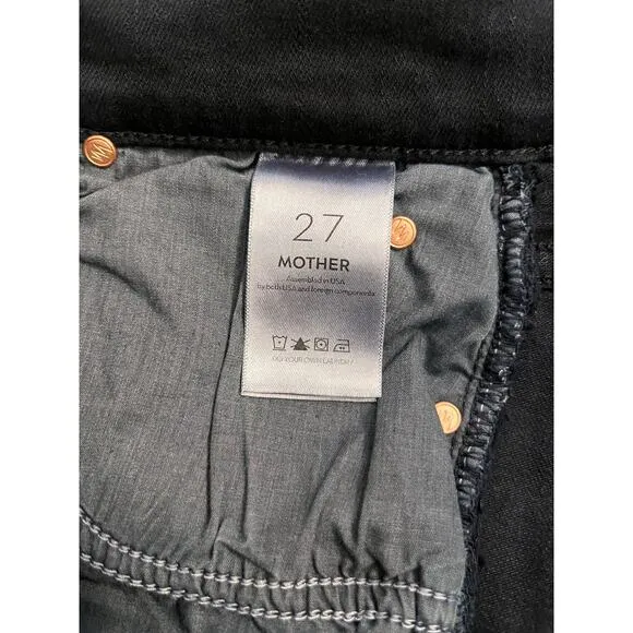 MOTHER The Stunner Zip Two Step Fray Women's Black Denim Jeans Sz 27