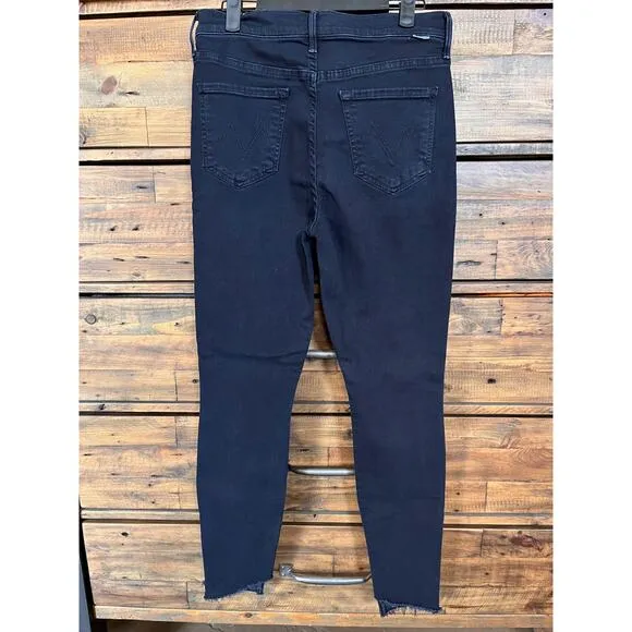 MOTHER The Stunner Zip Two Step Fray Women's Black Denim Jeans Sz 27