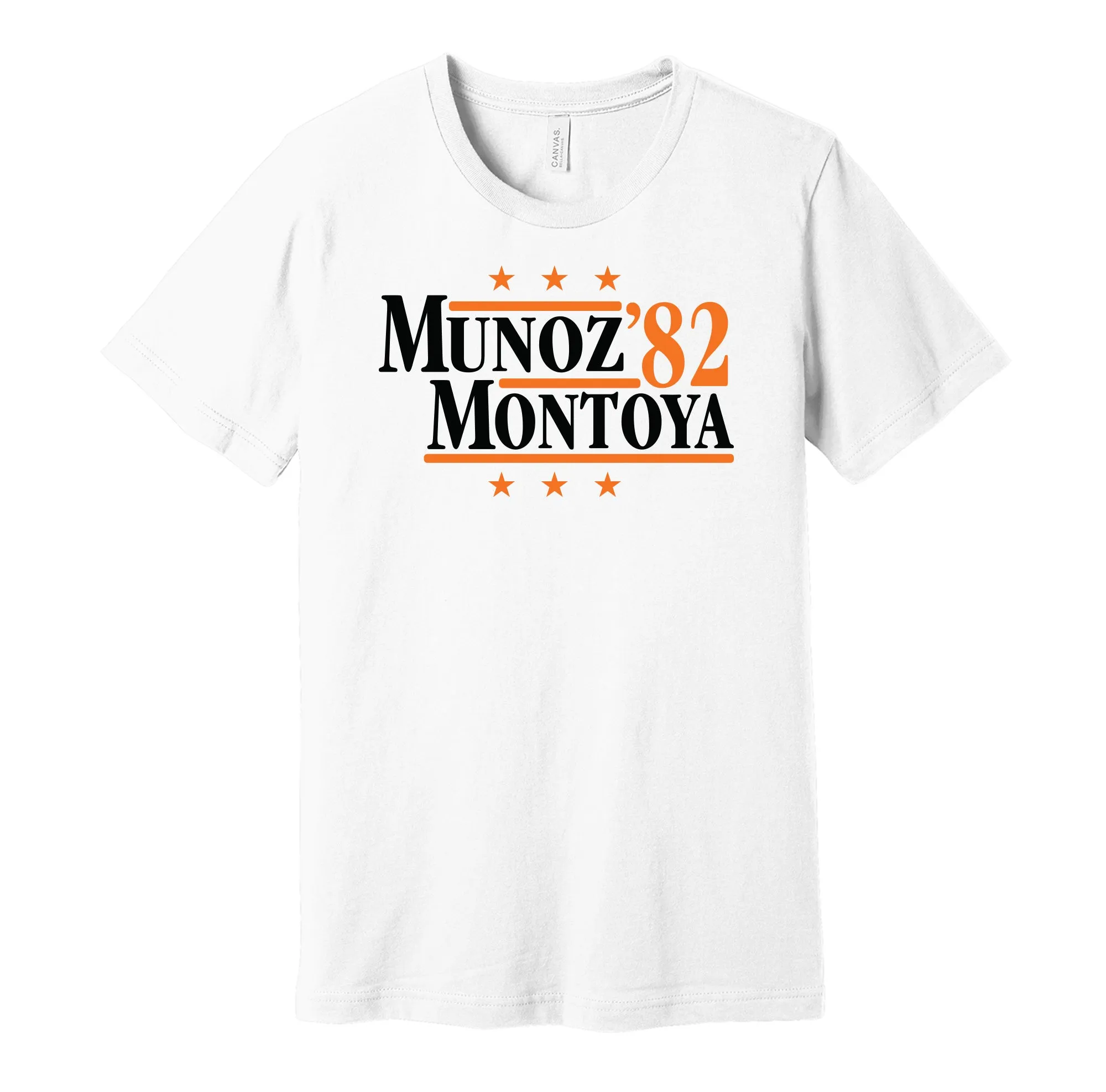 Munoz & Montoya '82 - Cincinnati Football Legends Political Campaign Parody T-Shirt - Hyper Than Hype Shirts