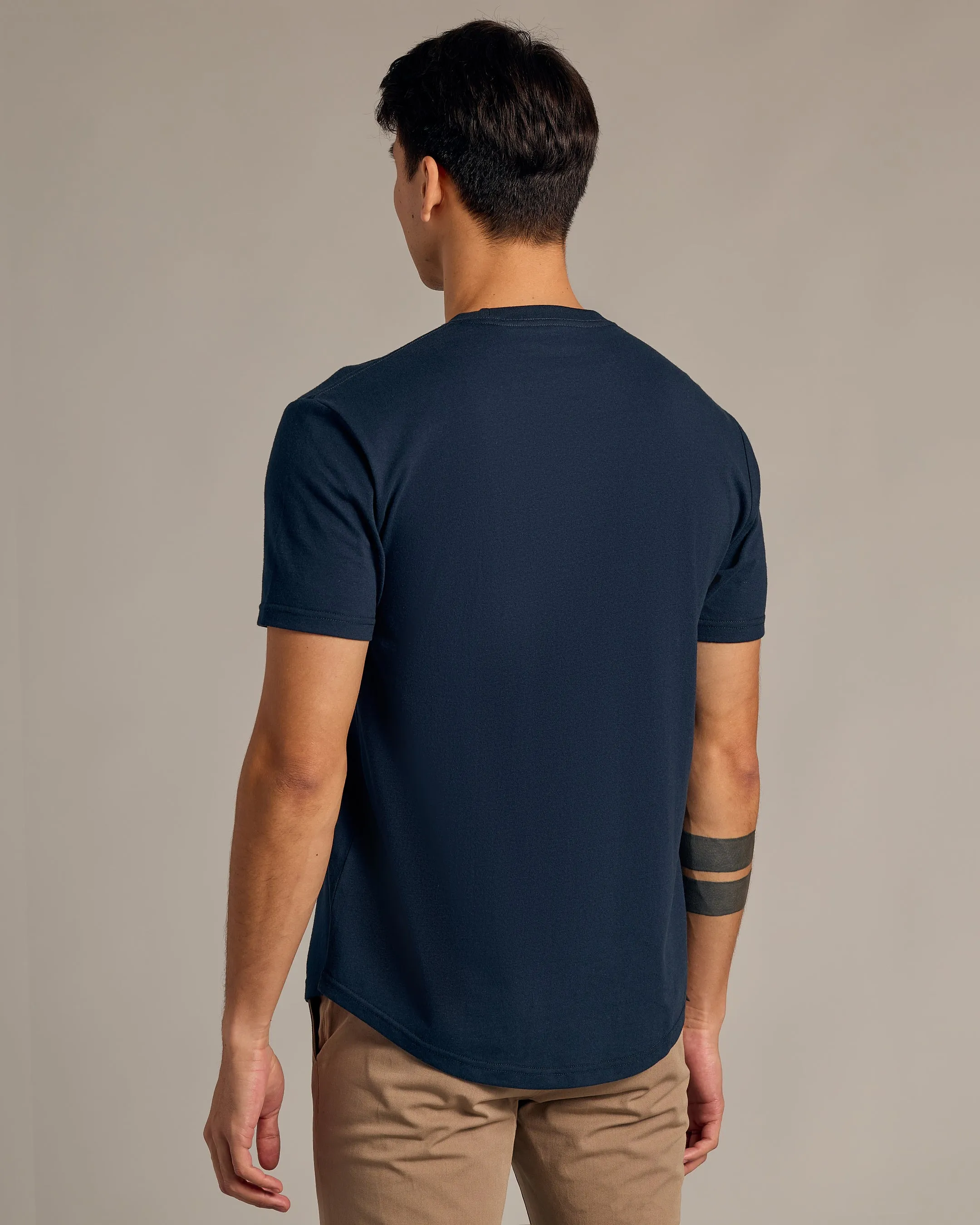 Navy Short Sleeve Curved Hem Crew