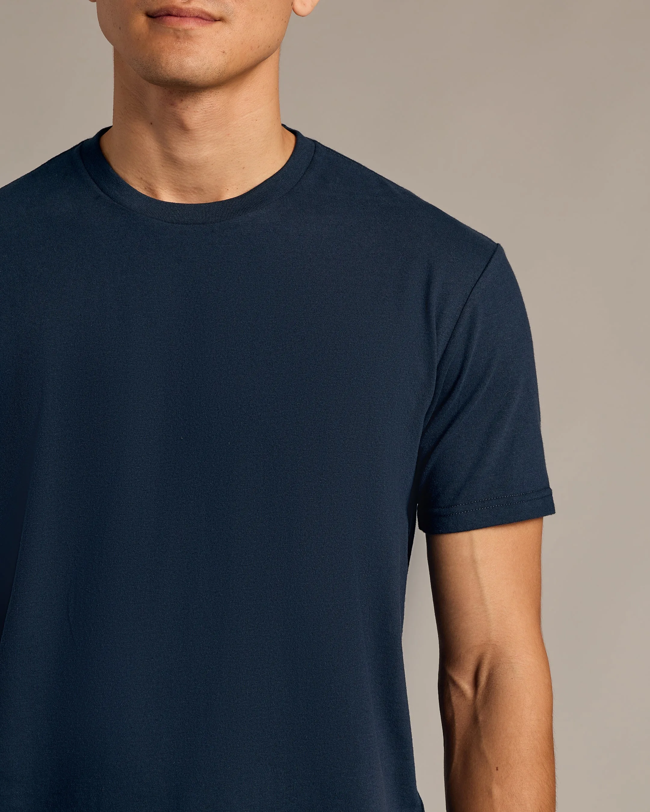 Navy Short Sleeve Curved Hem Crew