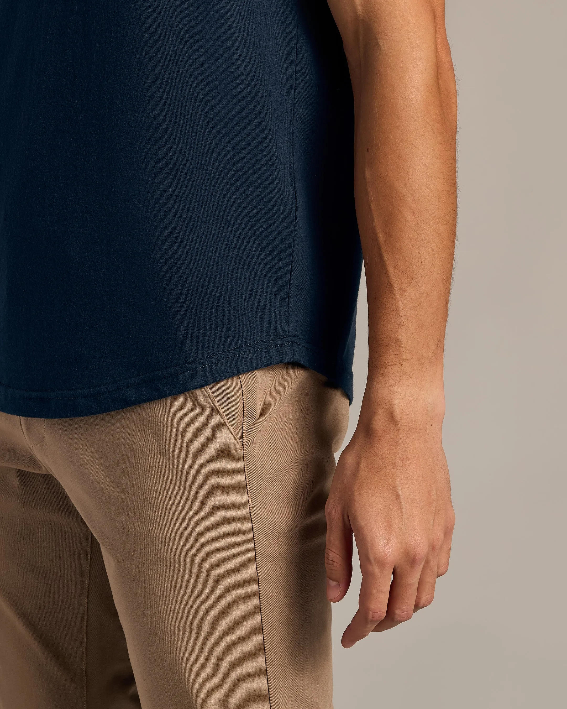 Navy Short Sleeve Curved Hem Crew