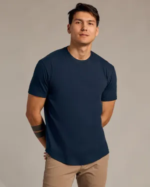 Navy Short Sleeve Curved Hem Crew