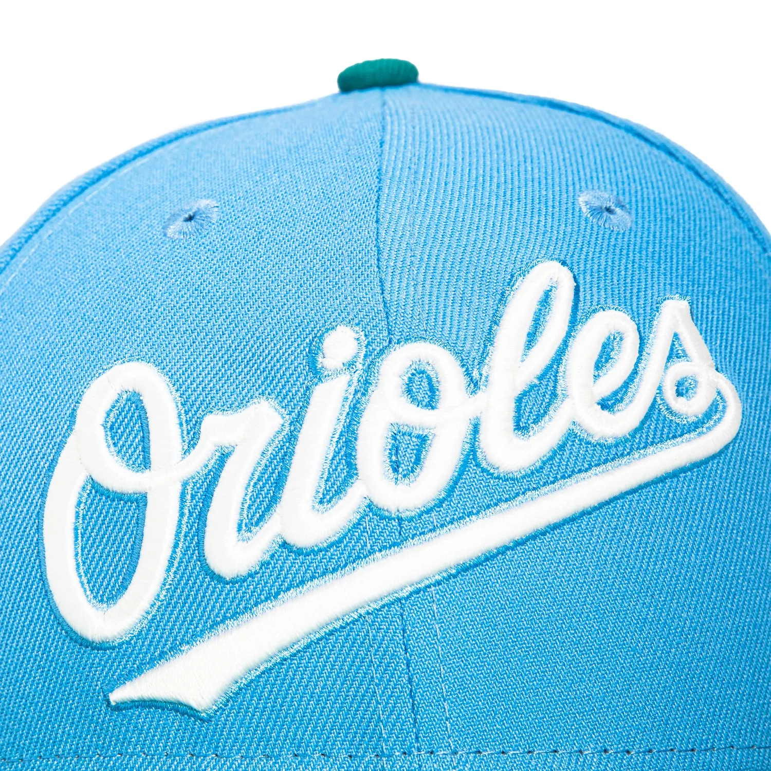 New Era 59Fifty Caribbean Waters Baltimore Orioles 25th Anniversary Stadium Patch Script Hat - Light Blue, Teal