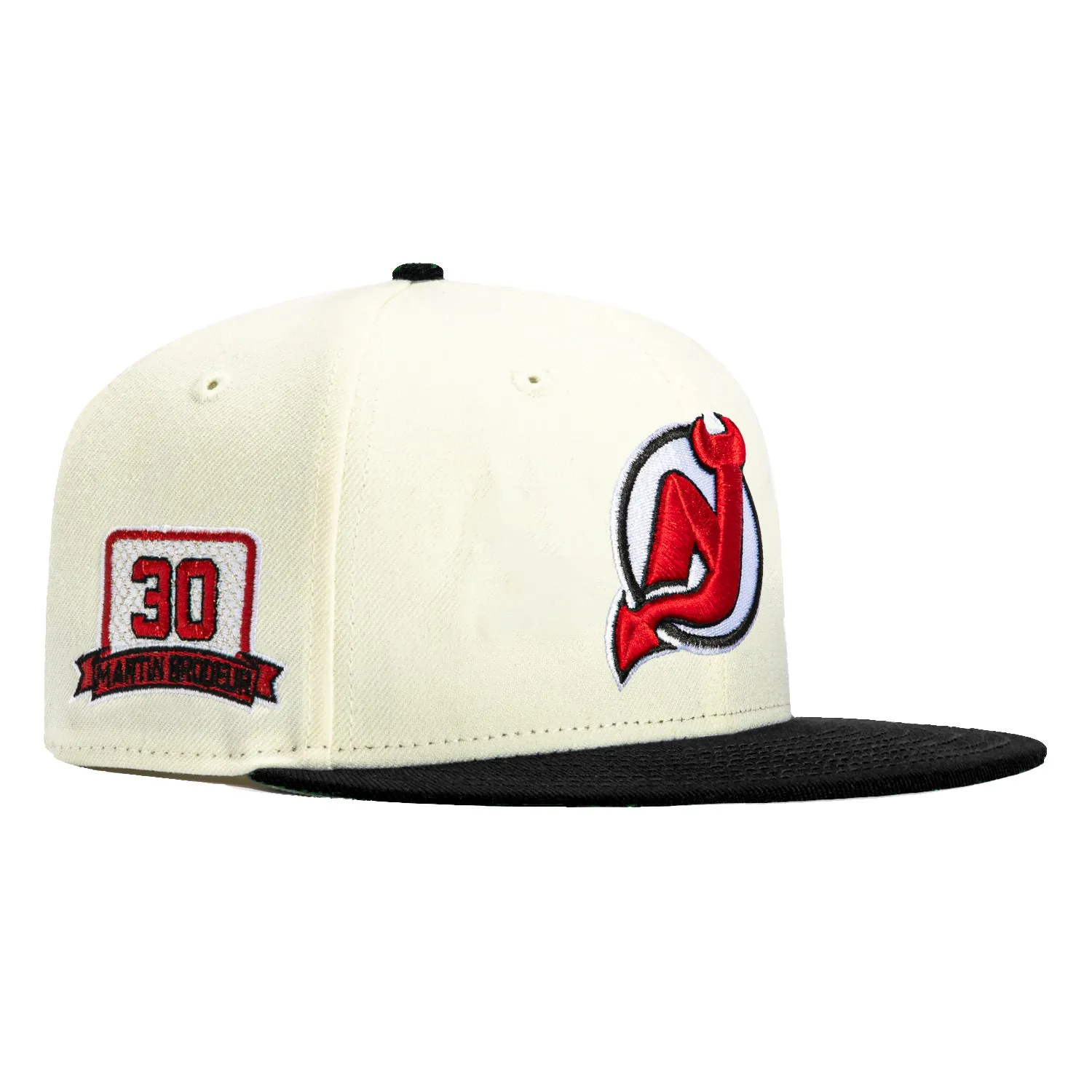 New Era 59Fifty New Jersey Devils 30 Martin Brodeur Patch Hat - White, Black