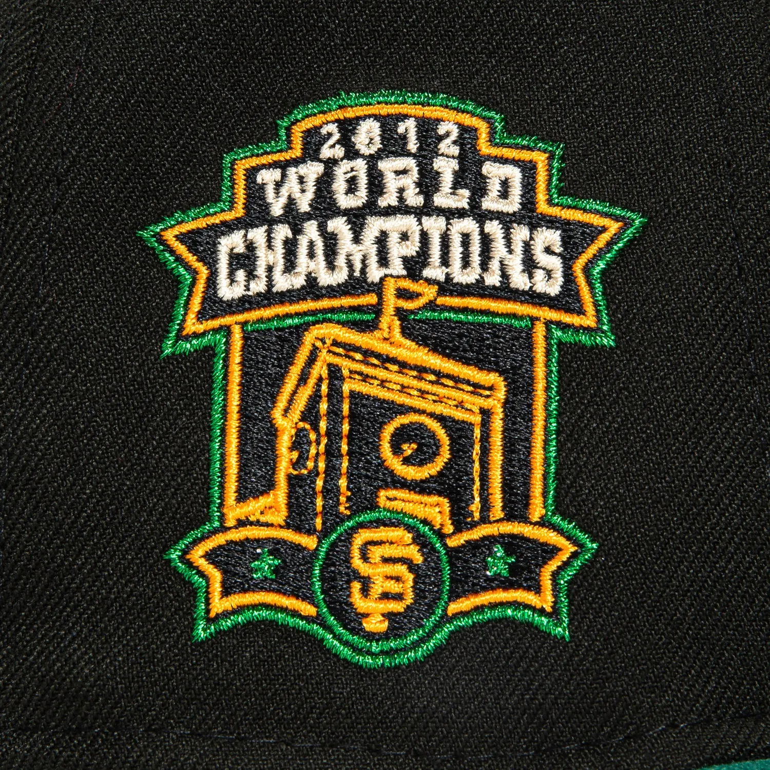 New Era 59Fifty San Francisco Giants 2012 World Series Champions Patch Script Hat - Black, Green, Light Orange