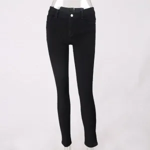 New Hot Sexy Back Zipper Long Jeans Women Basic Classic High Waist Skinny Pencil Blue Denim Pants Elastic Stretch Jeans