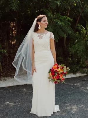 New V-neck Mermaid Short Sleeve Long Wedding Dresses, WDS0083