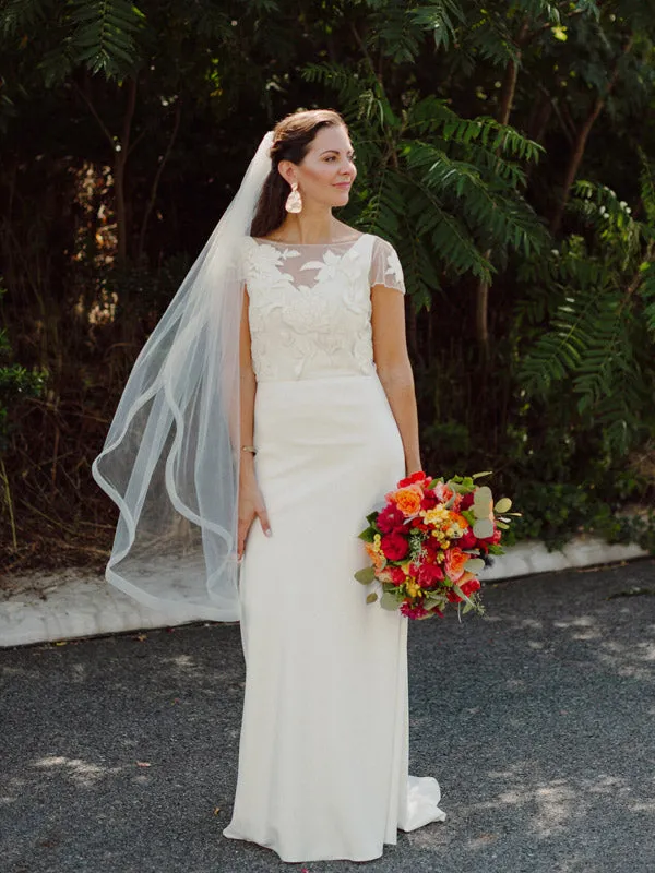 New V-neck Mermaid Short Sleeve Long Wedding Dresses, WDS0083