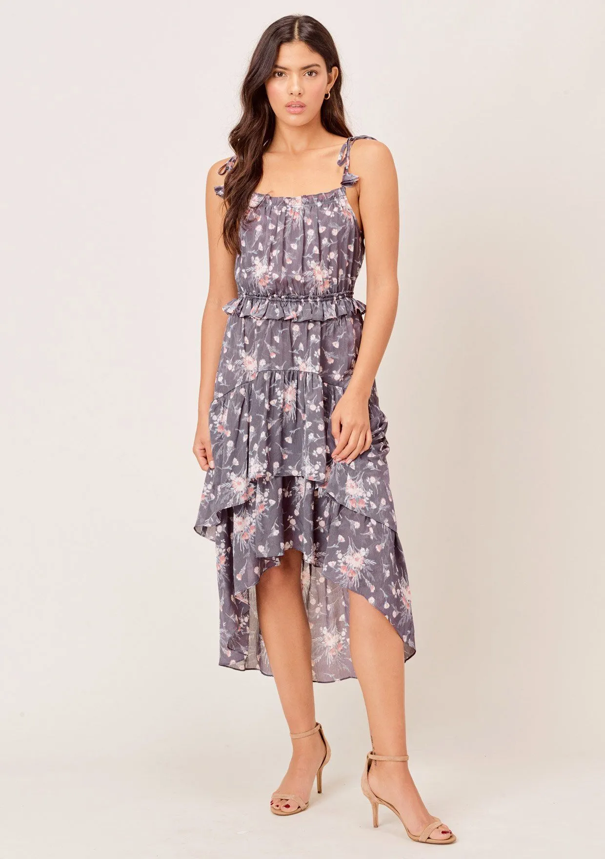 Nieva Floral Tie Strap Midi Dress