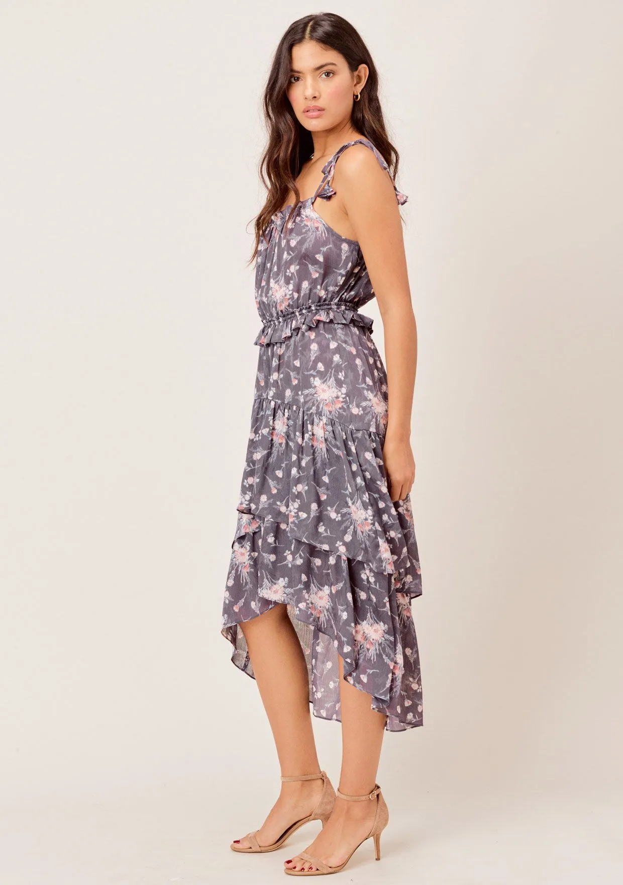 Nieva Floral Tie Strap Midi Dress