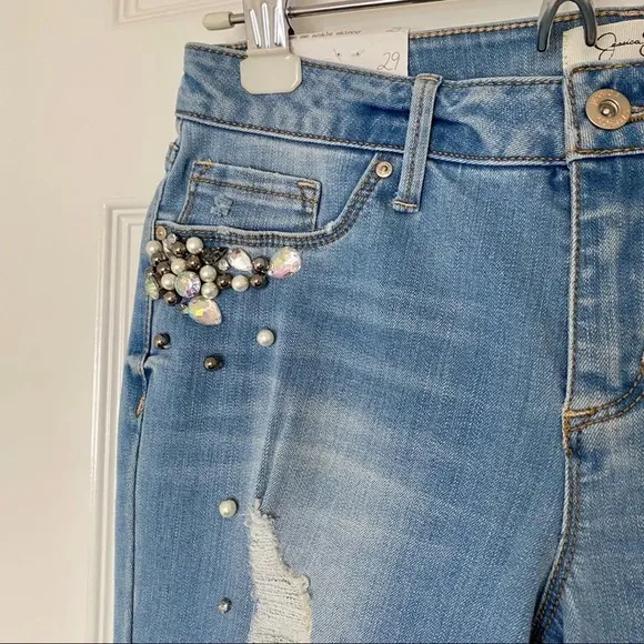 NWT Jessica Simpson Kiss Me Ankle Skinny Distressed Embellished Jean
