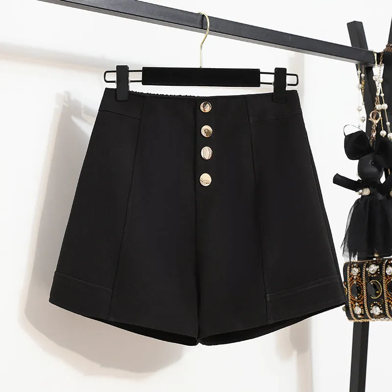 Odette Gold Button Smart Shorts