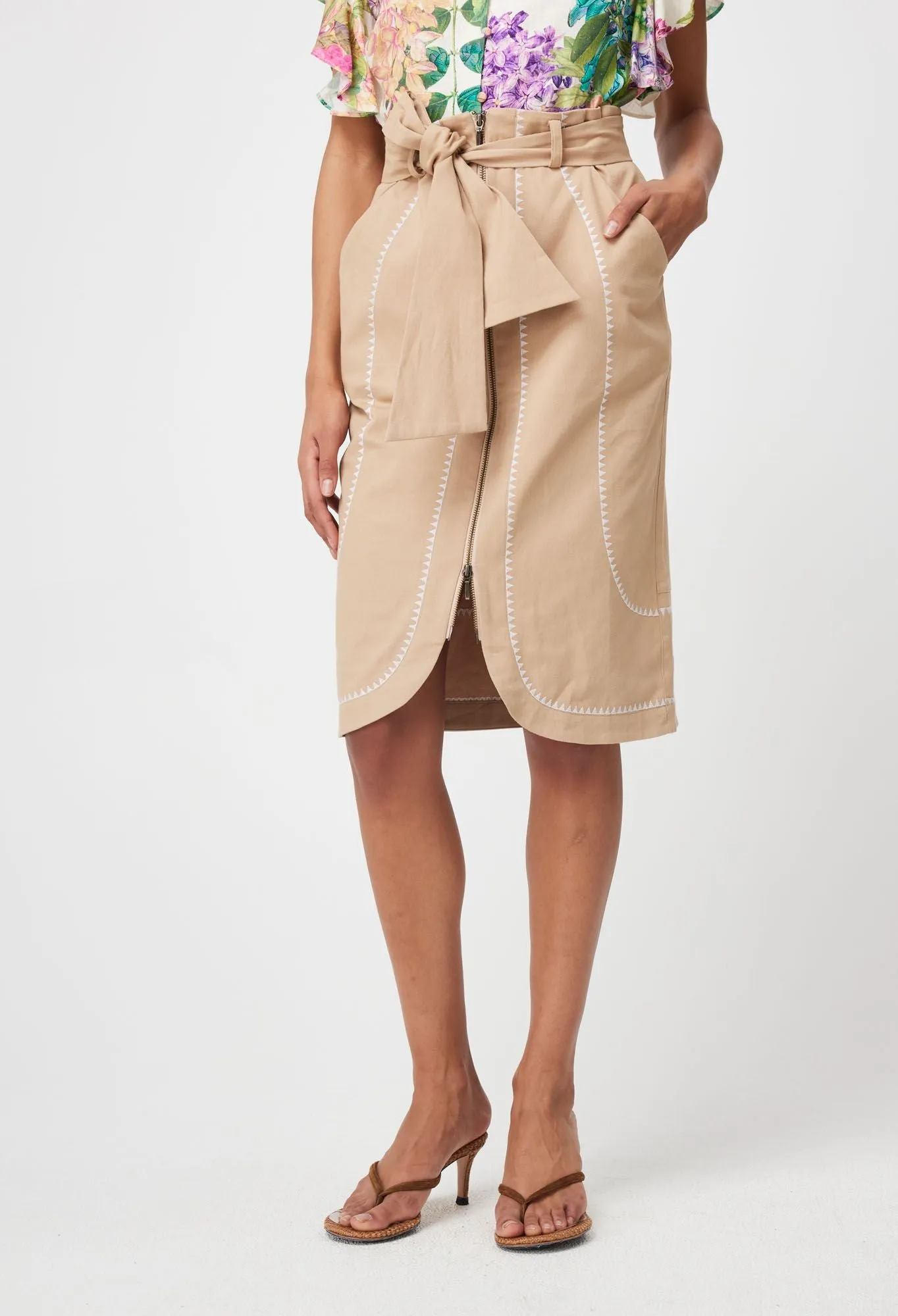 Once Was - Delray Embroidered Stretch Cotton Skirt - Sand