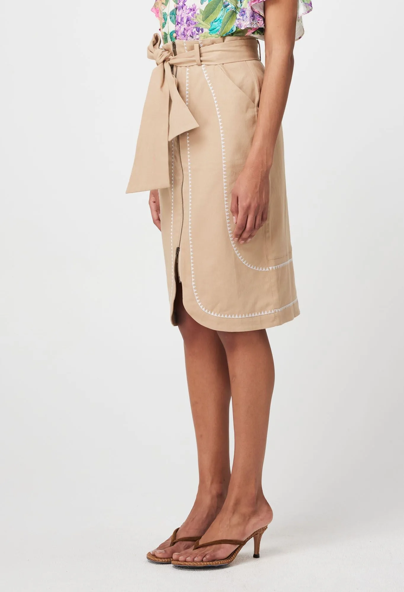 Once Was - Delray Embroidered Stretch Cotton Skirt - Sand