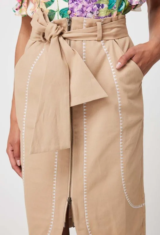 Once Was - Delray Embroidered Stretch Cotton Skirt - Sand