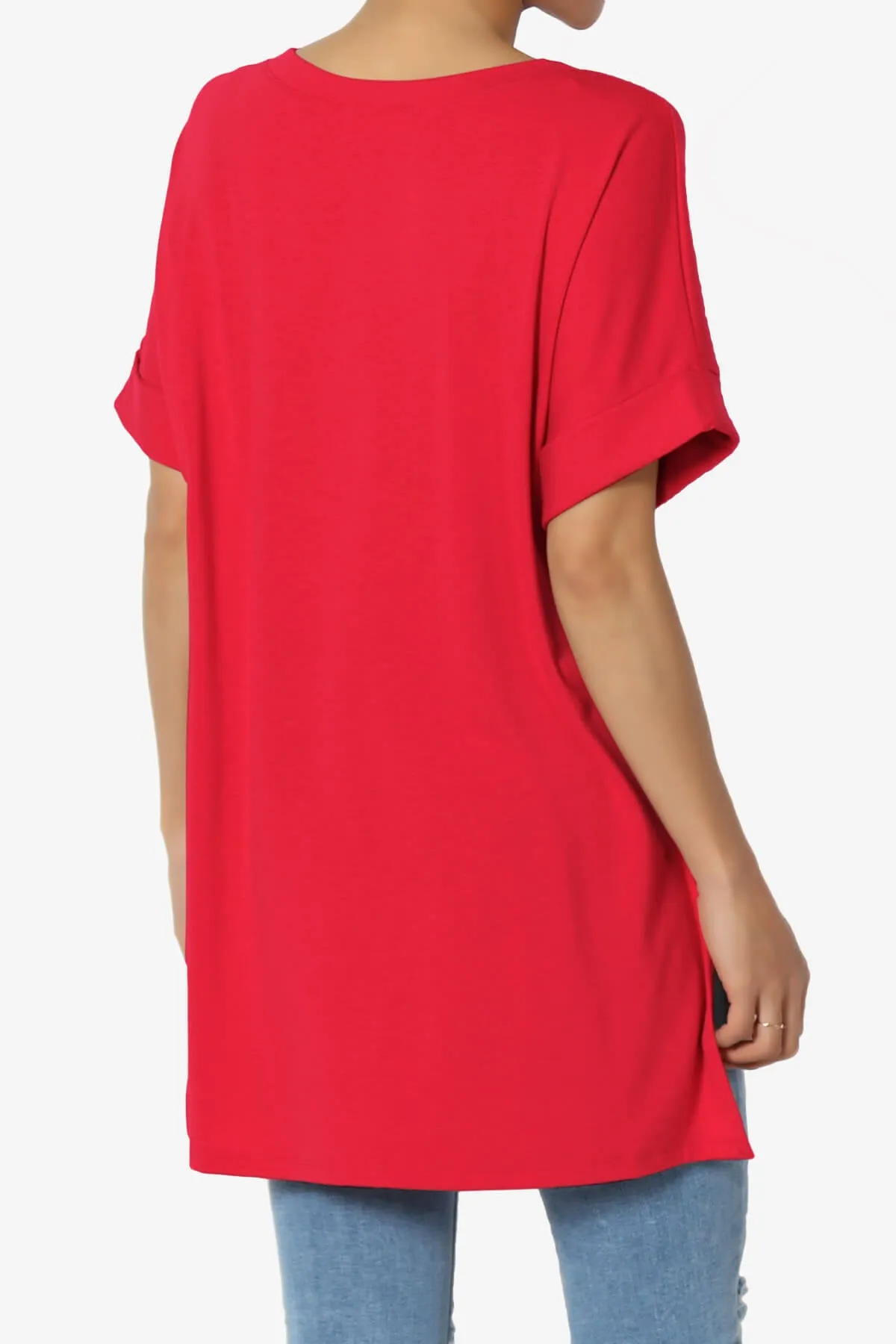 Onella V-Neck Rolled Short Sleeve Top MORE COLORS