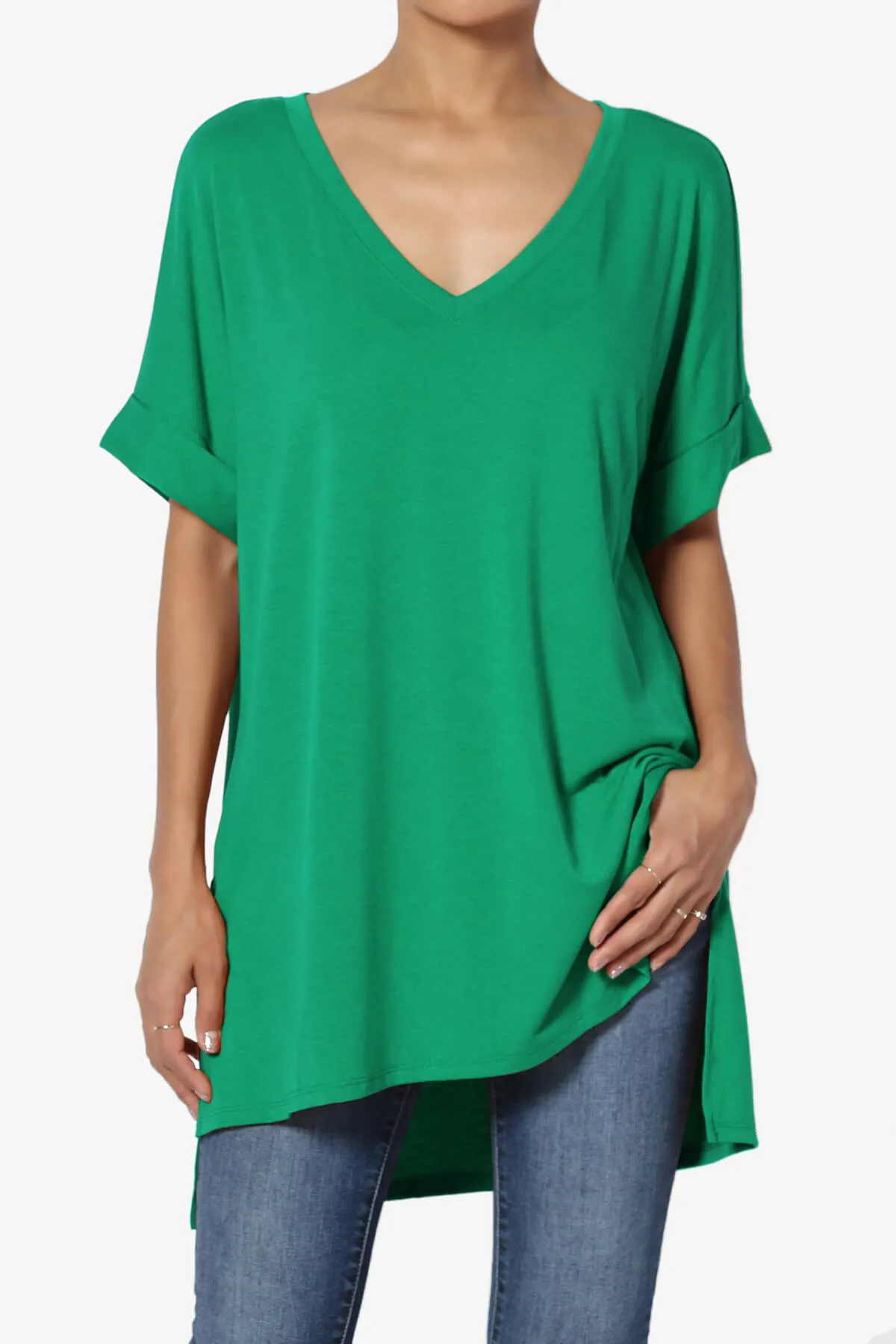 Onella V-Neck Rolled Short Sleeve Top MORE COLORS