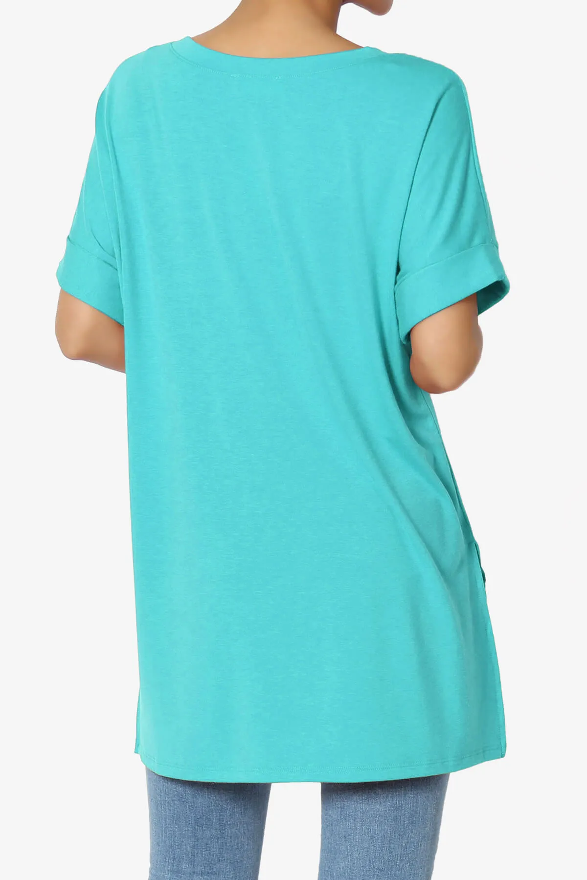 Onella V-Neck Rolled Short Sleeve Top MORE COLORS