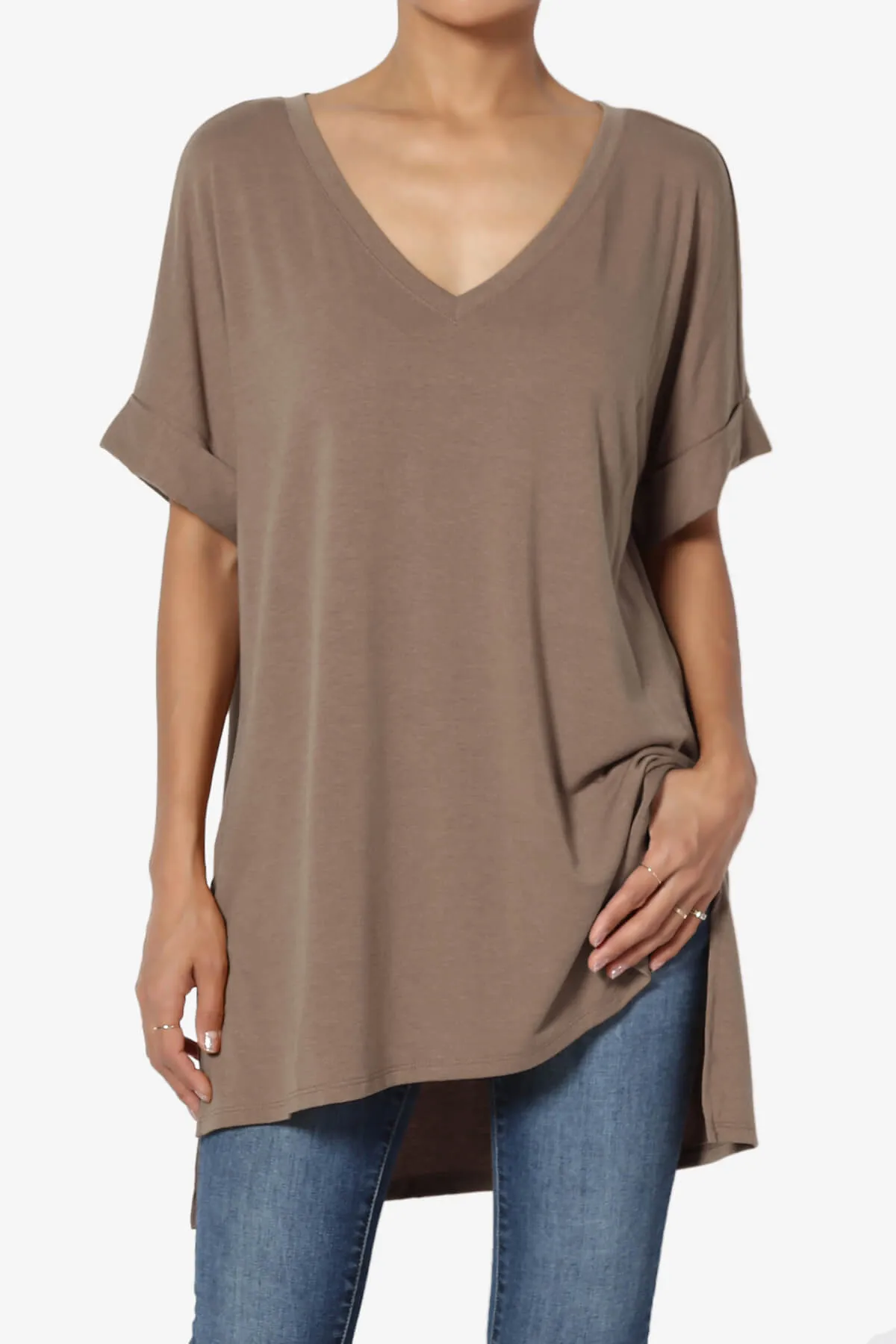 Onella V-Neck Rolled Short Sleeve Top MORE COLORS