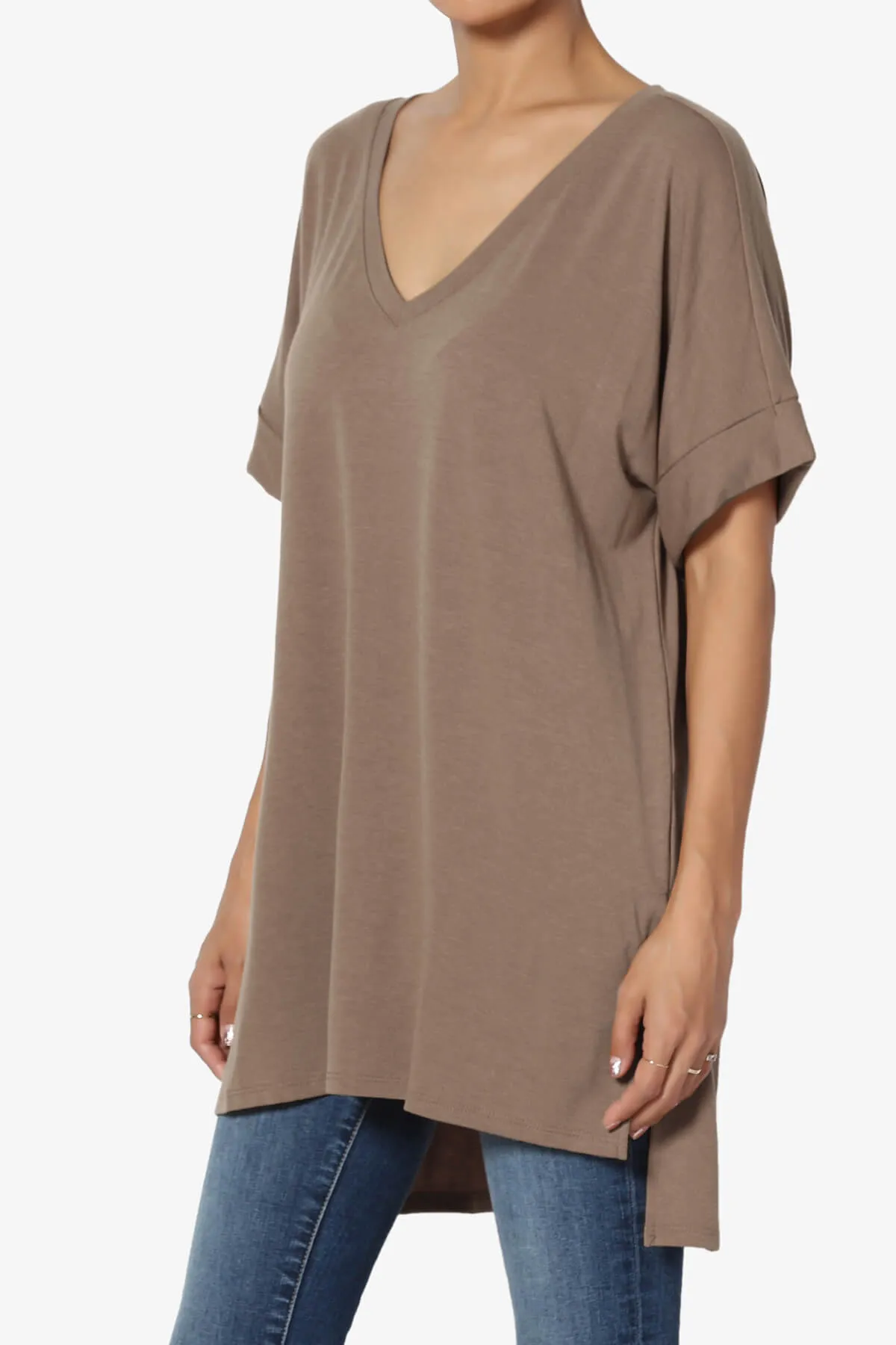 Onella V-Neck Rolled Short Sleeve Top MORE COLORS