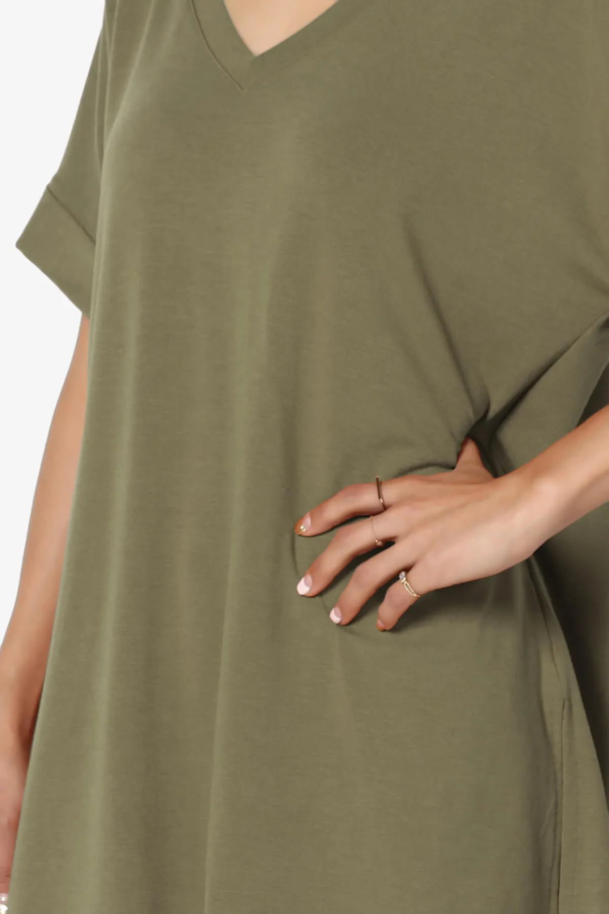 Onella V-Neck Rolled Short Sleeve Top MORE COLORS
