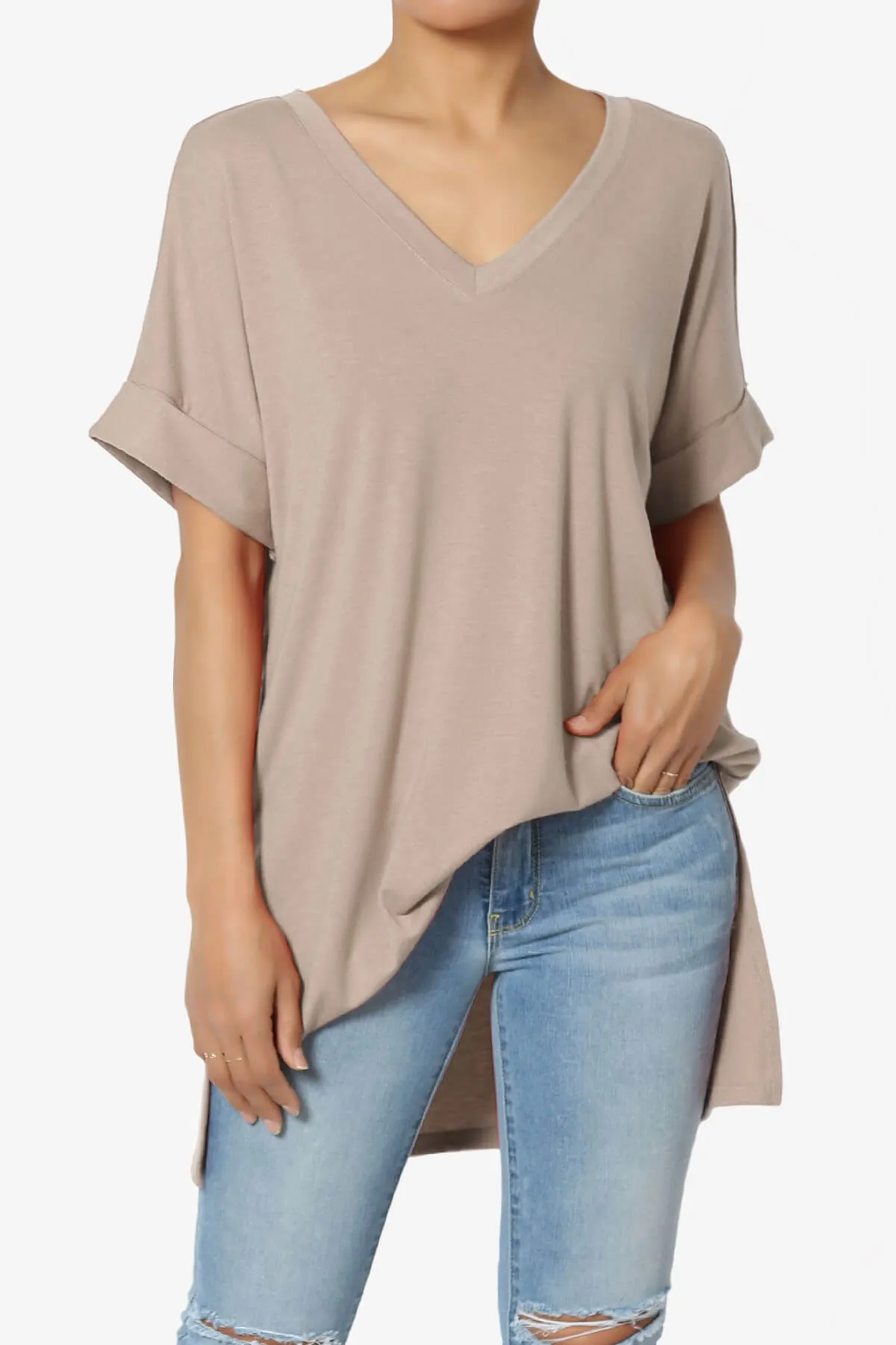 Onella V-Neck Rolled Short Sleeve Top MORE COLORS
