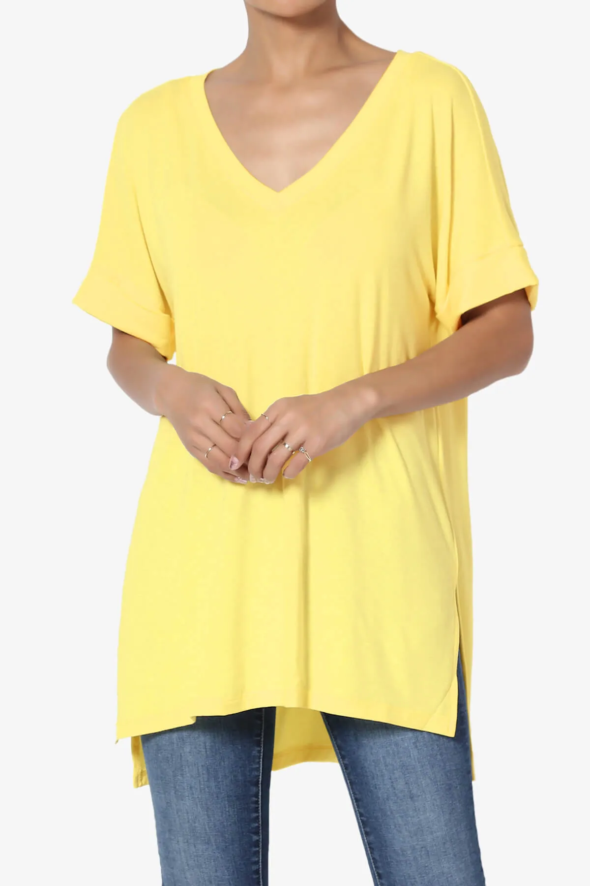 Onella V-Neck Rolled Short Sleeve Top MORE COLORS