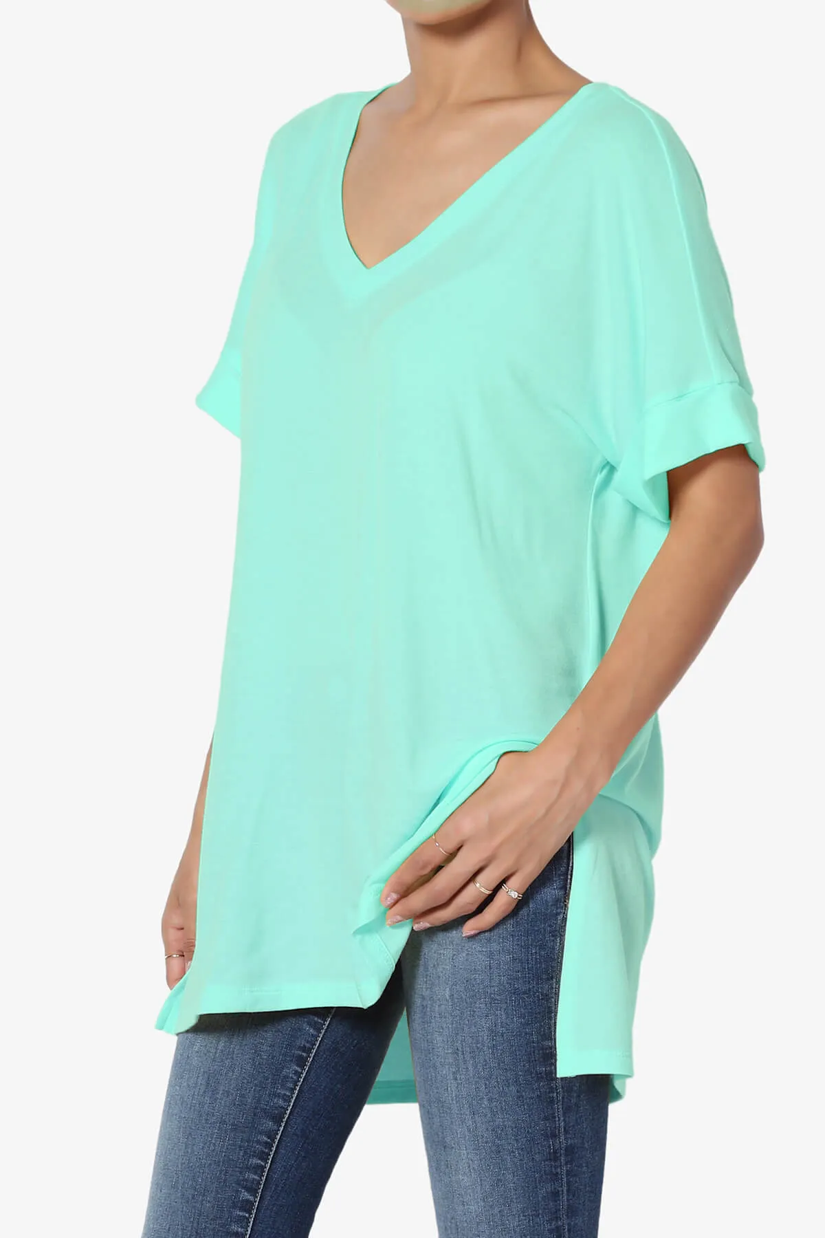 Onella V-Neck Rolled Short Sleeve Top MORE COLORS