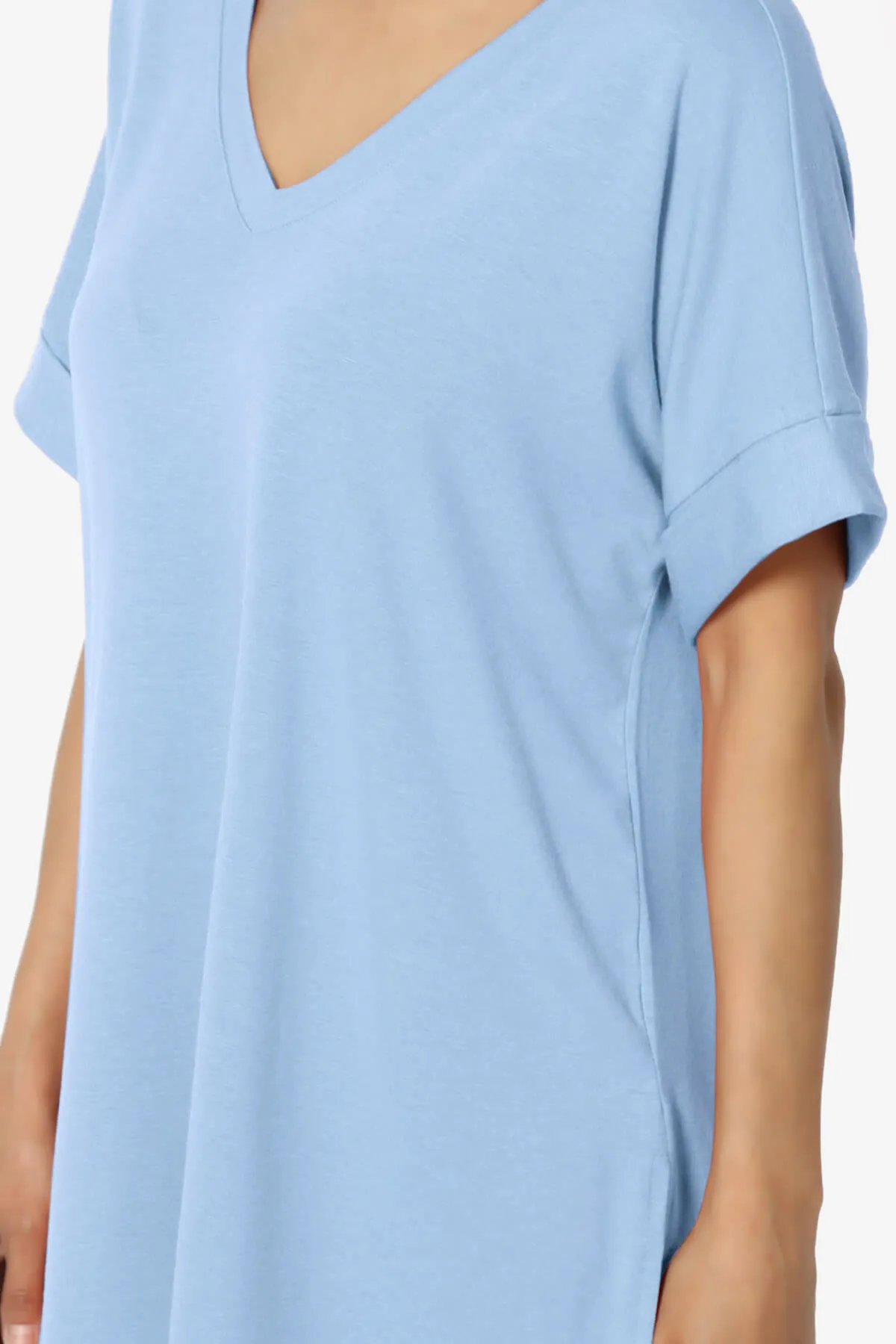 Onella V-Neck Rolled Short Sleeve Top MORE COLORS
