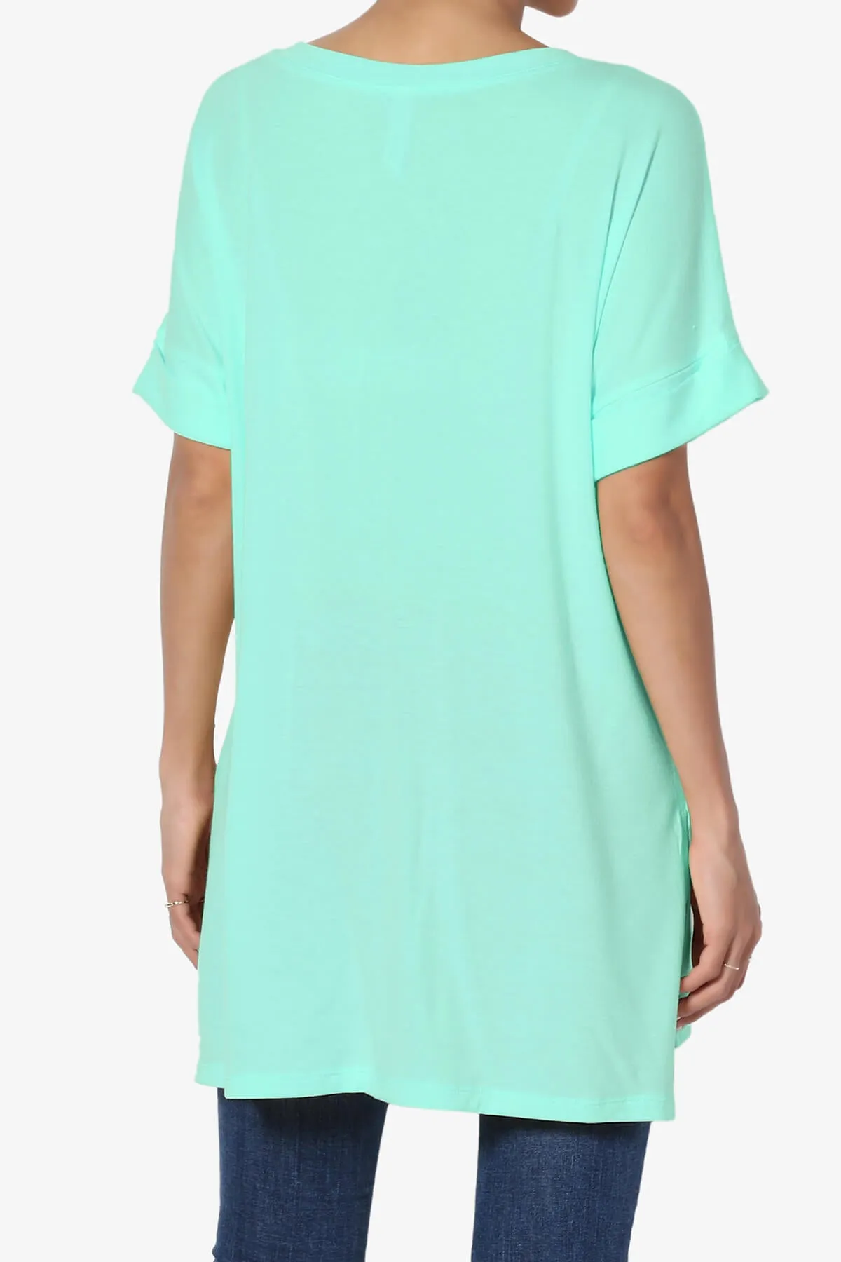 Onella V-Neck Rolled Short Sleeve Top MORE COLORS