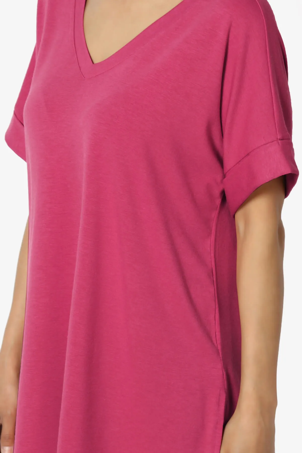 Onella V-Neck Rolled Short Sleeve Top MORE COLORS