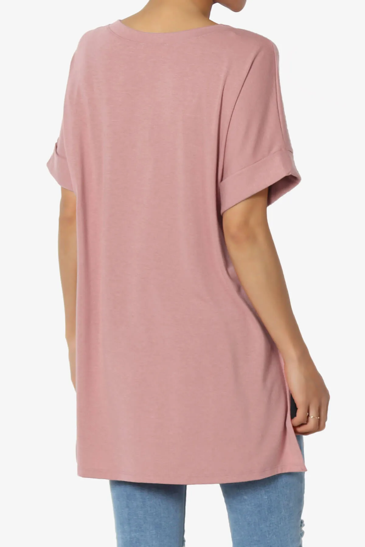 Onella V-Neck Rolled Short Sleeve Top MORE COLORS