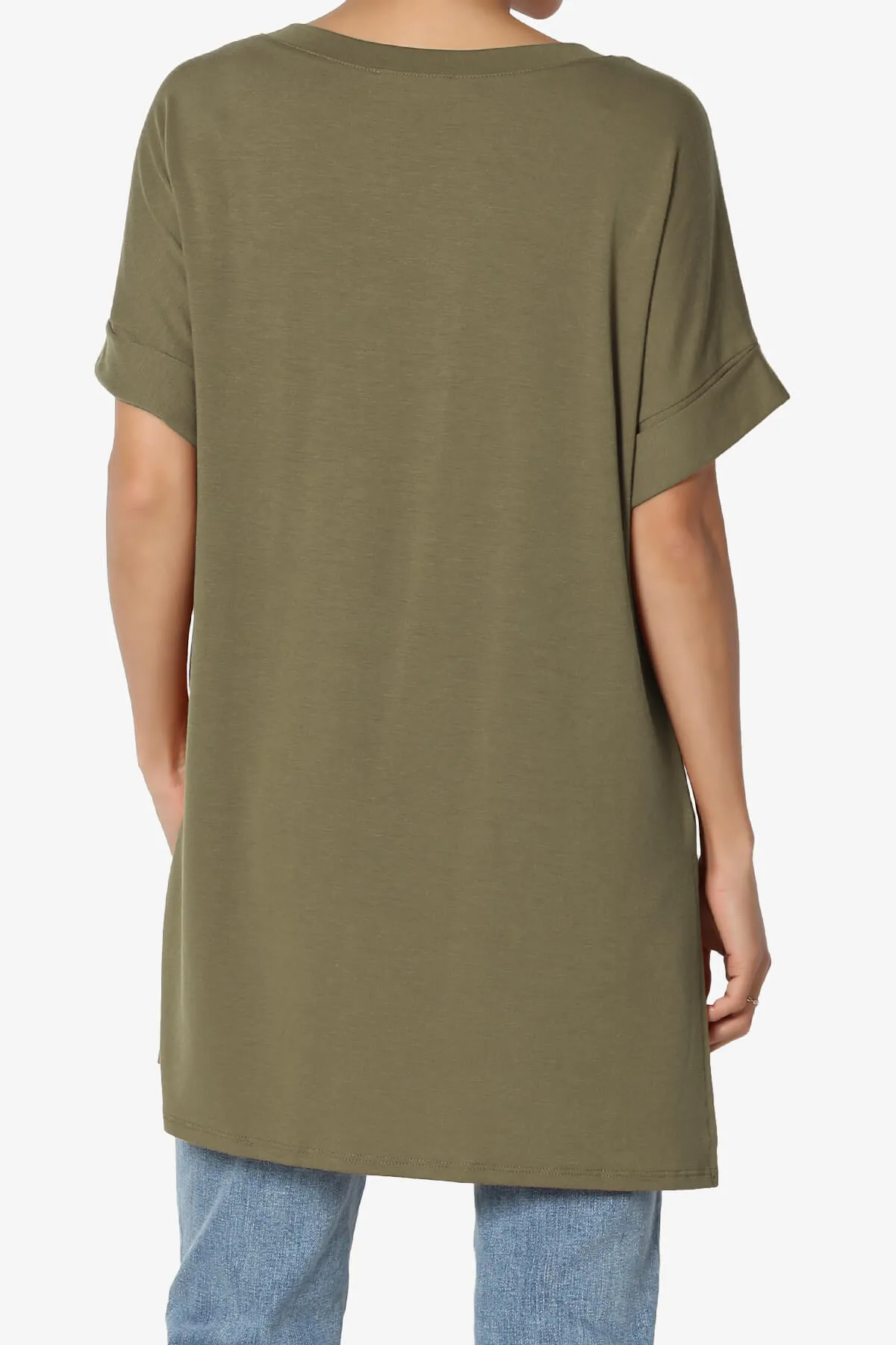 Onella V-Neck Rolled Short Sleeve Top MORE COLORS