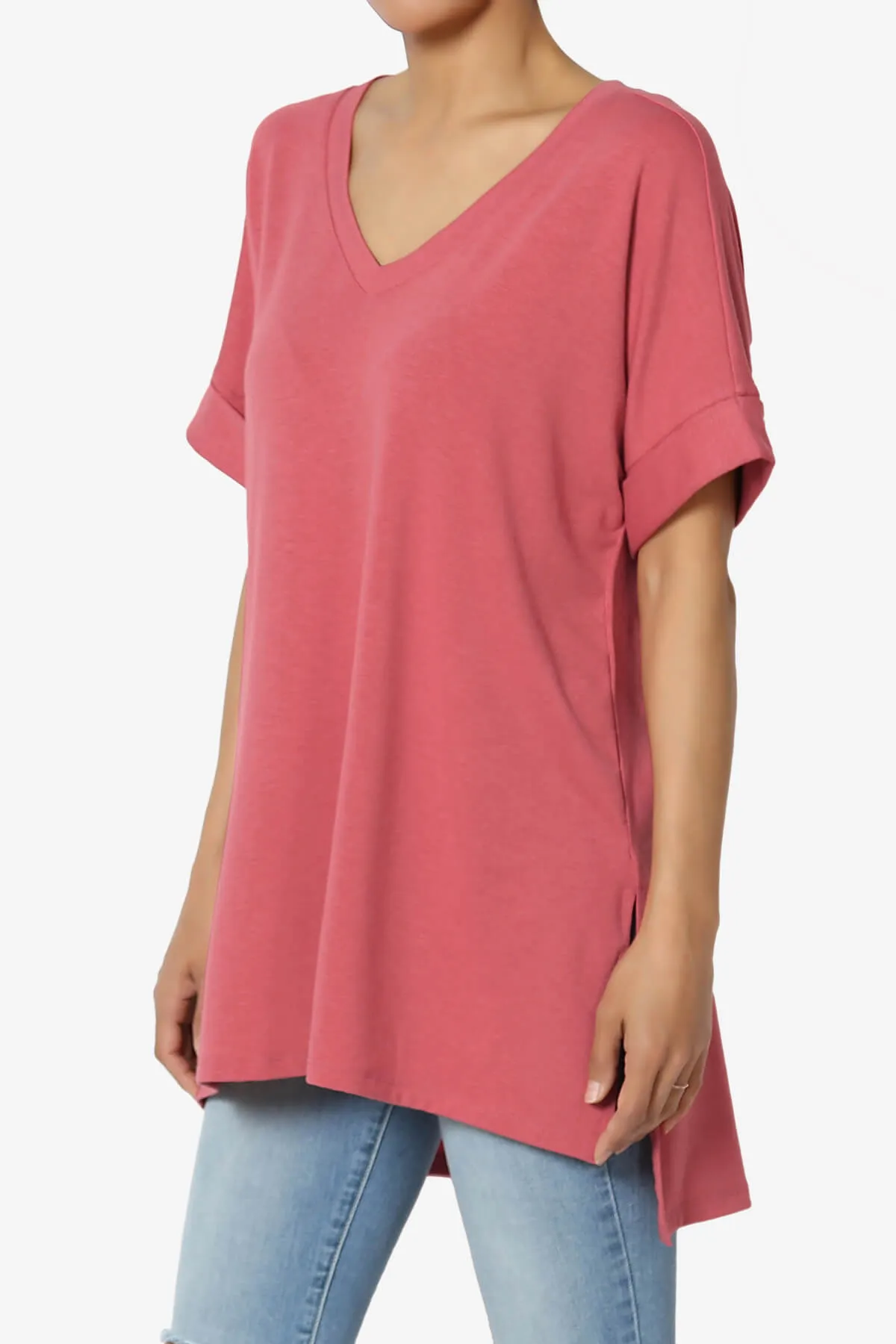 Onella V-Neck Rolled Short Sleeve Top MORE COLORS